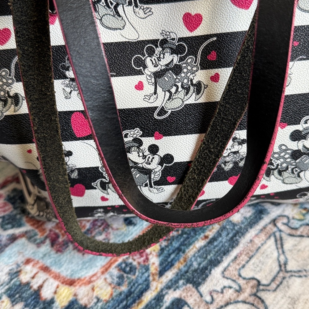 Dooney & Bourke Black & White Stripe Mickey Mouse Tote with Pink Hearts - Picture 10 of 10